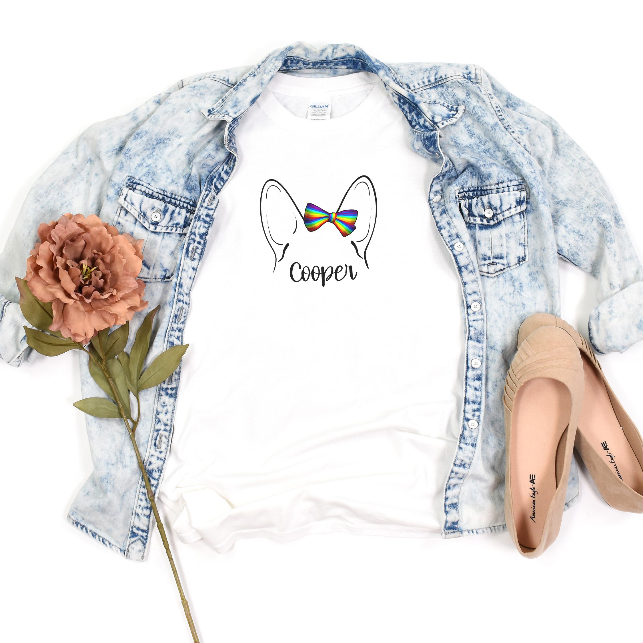 Personalized Dog Ear Softstyle T-Shirt | Big Ears Pride Bow